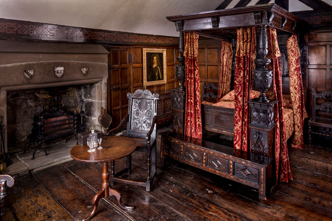 The Red Room inside Shibden Hall show casing the red frieze where it's name comes from